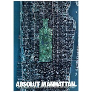 1994 Absolut Vodka Manhattan Aerial View Central Park Vintage Print Ad Wall Art